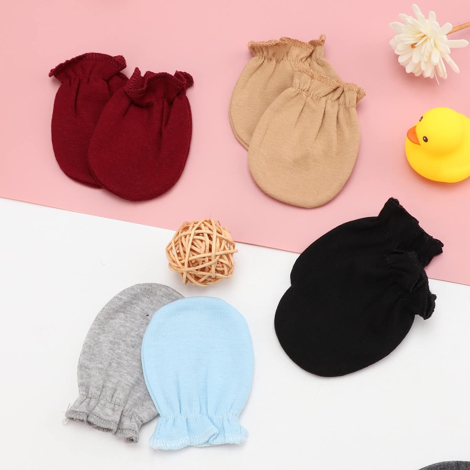 BQUBO Newborn Infant Toddler Mittens No Scratch Cotton Elastic Wrist Gloves Hypoallergenic for 0-6 Months Baby Boys Girls - Image 8